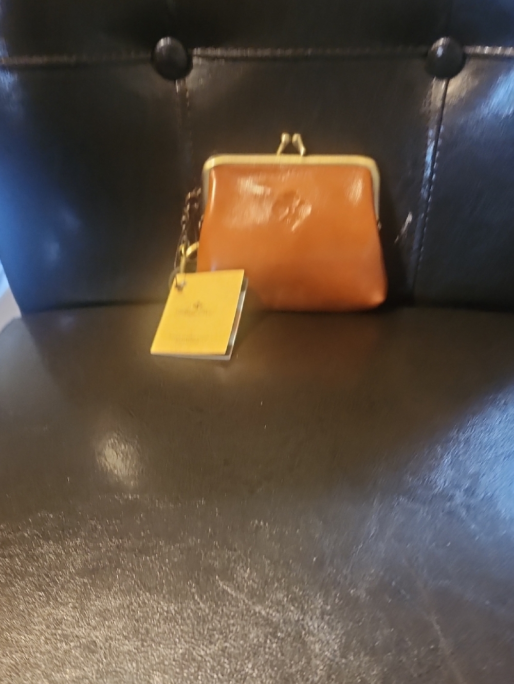 Patricia Nash Cognac Kiss-Lock Wristlet with Chain Strap